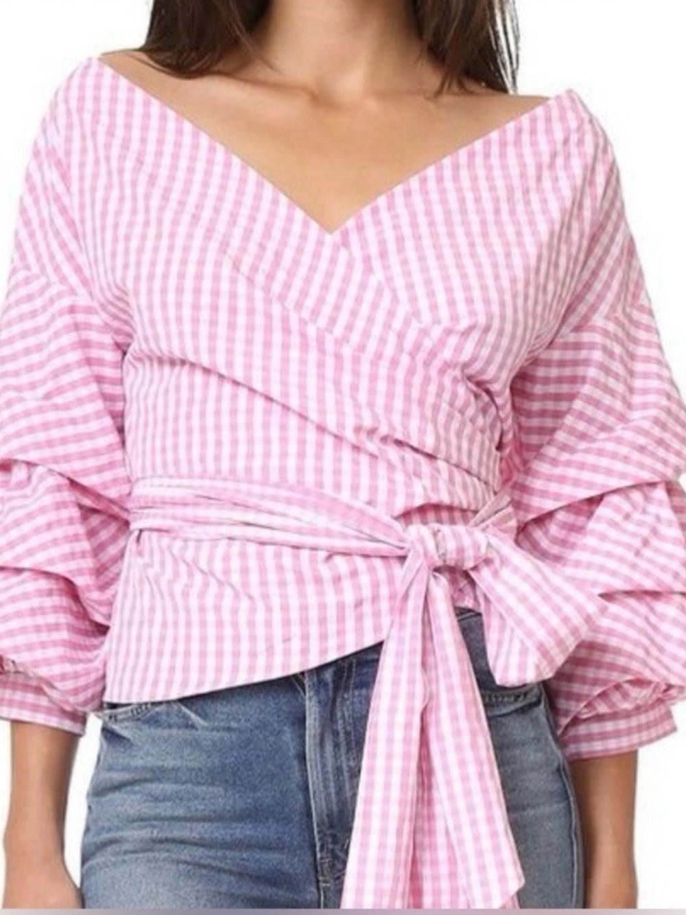 Luxe by Stylekeepers Pink Gingham Wrap Top with Tie Waist